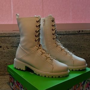 Shoe Republic LA White Lace Up Combat Boots